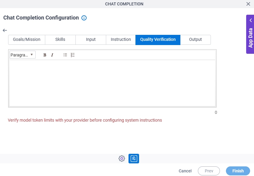 Chat Completion Configuration System Instruction Quality Verification tab