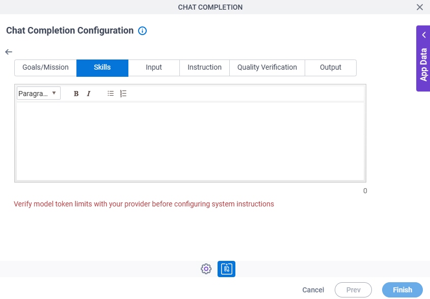 Chat Completion Configuration System Instruction Skills tab