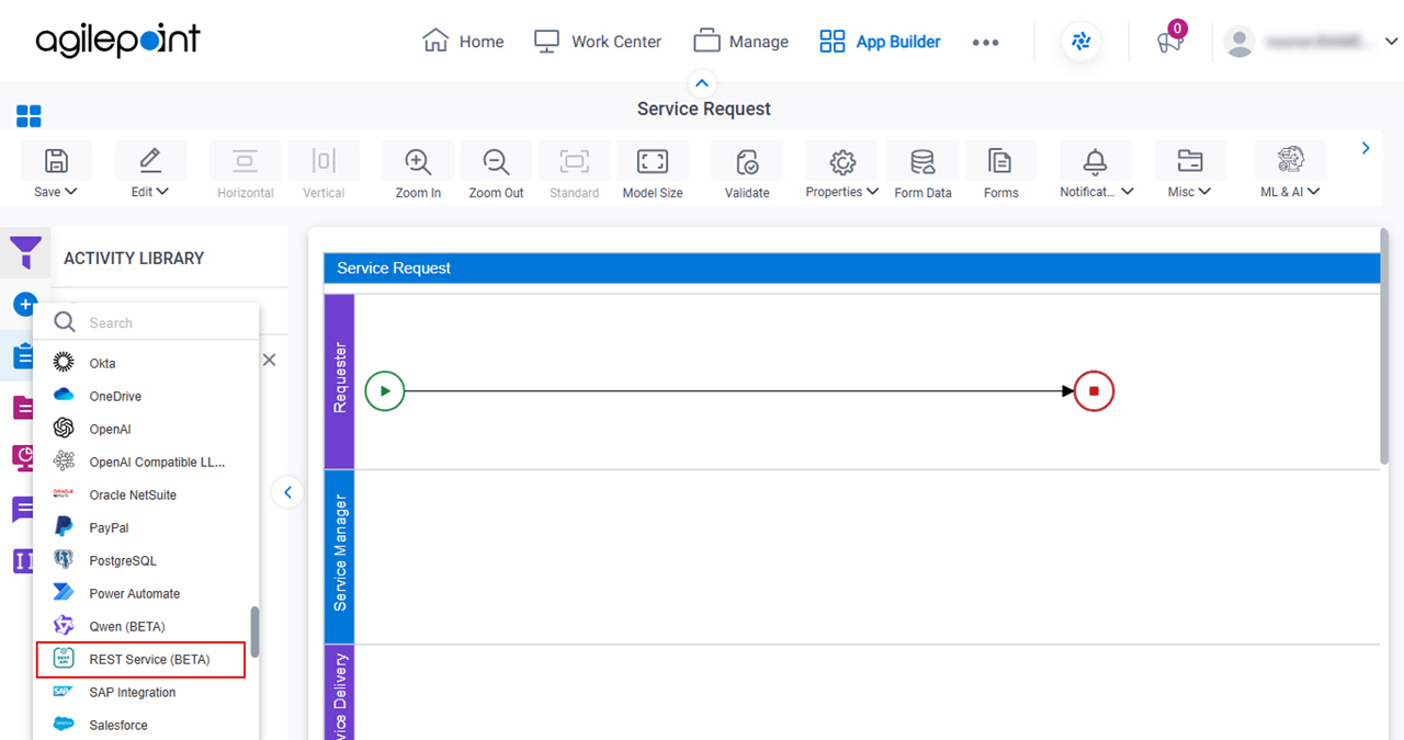 Open Rest tab