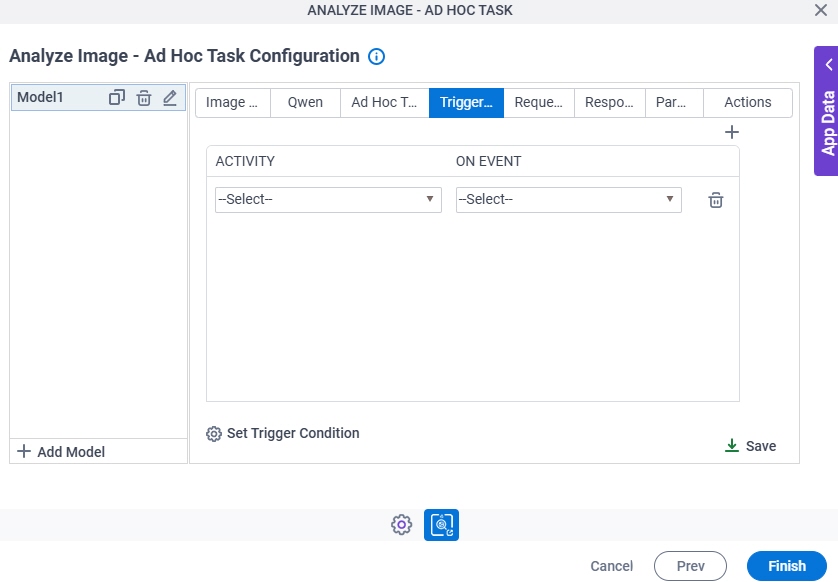 Analyze Image Ad Hoc Task Configuration Triggering Event tab