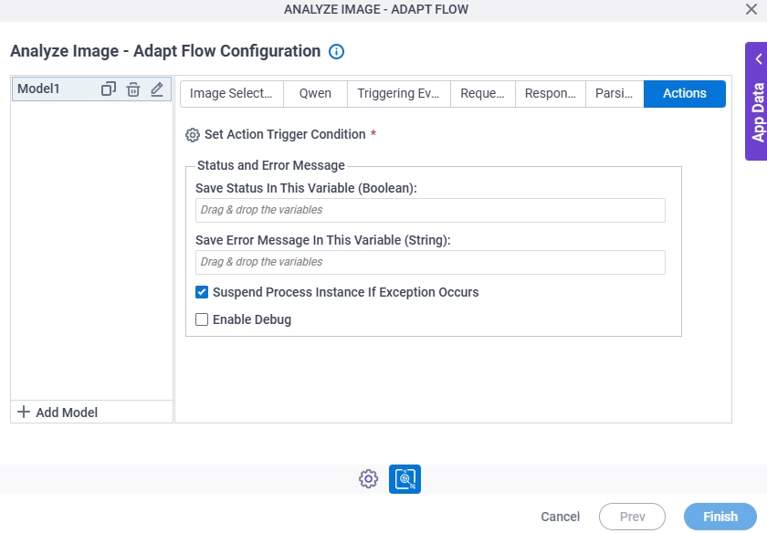 Analyze Image Adapt Flow Configuration Actions tab