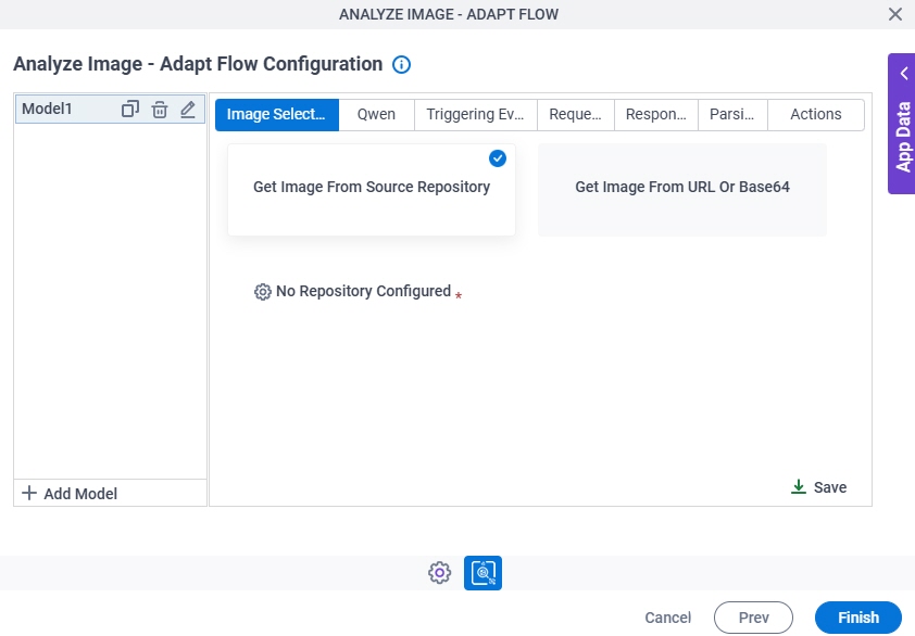 Analyze Image Configuration Image Selection tab