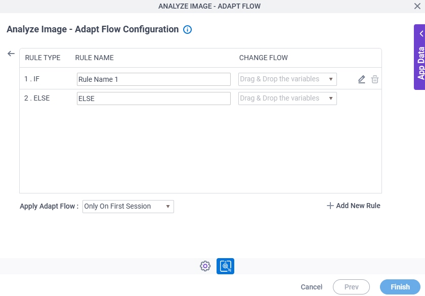 Analyze Image Adapt Flow Configuration Actions Set Trigger Condition screen
