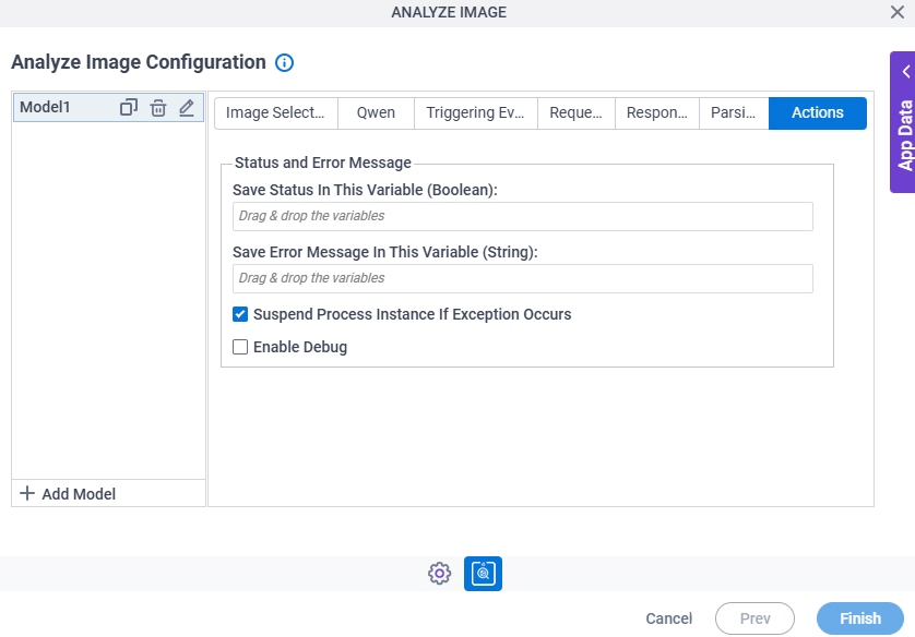 Analyze Image Configuration Actions tab