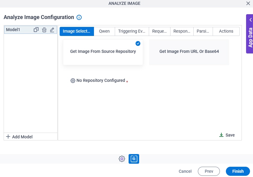 Analyze Image Configuration Image Selection tab