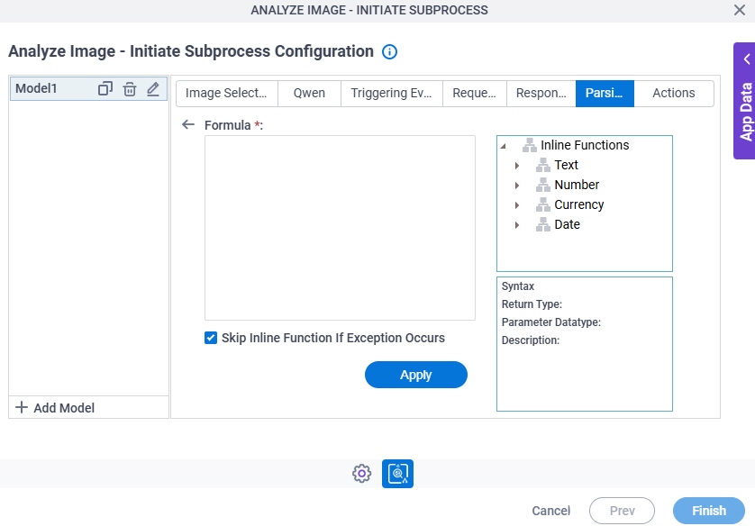 Analyze Image Initiate Subprocess Configuration Parsing Inline Functions screen