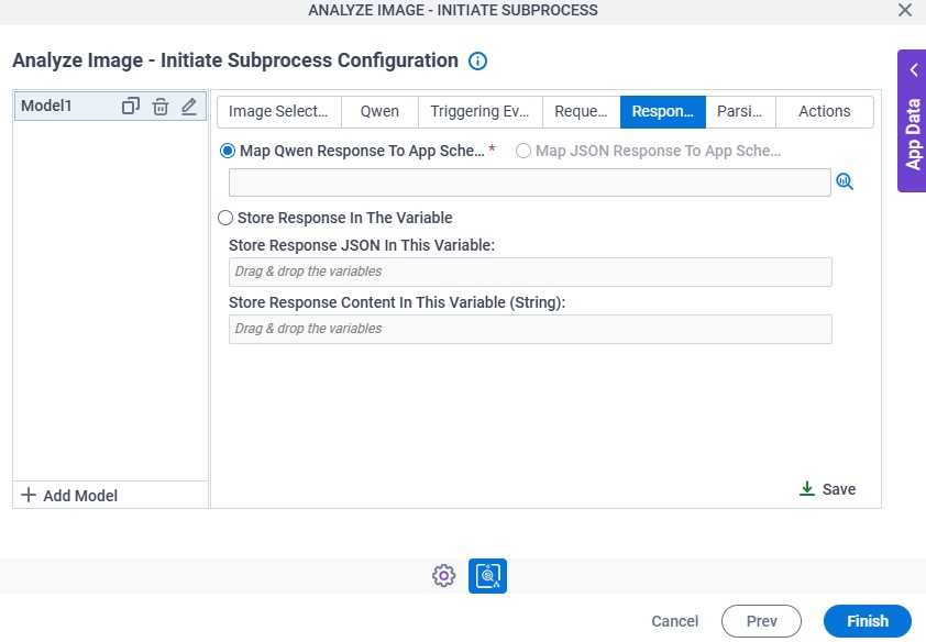 Analyze Image Initiate Subprocess Configuration Response tab