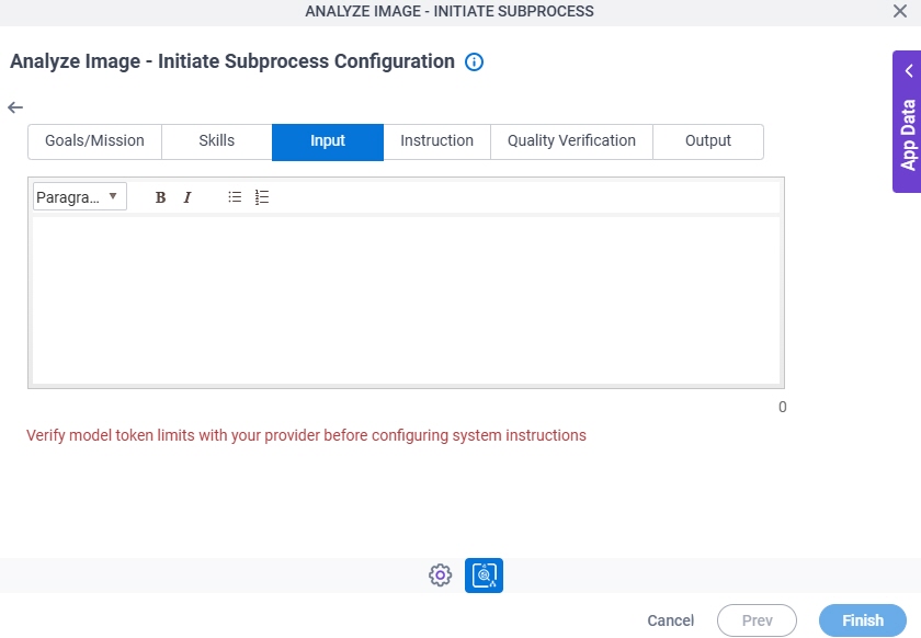 Analyze Image Initiate Subprocess Configuration System Instruction Input tab