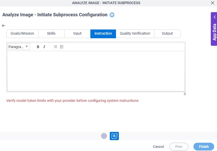 Analyze Image Initiate Subprocess Configuration System Instruction Instruction tab