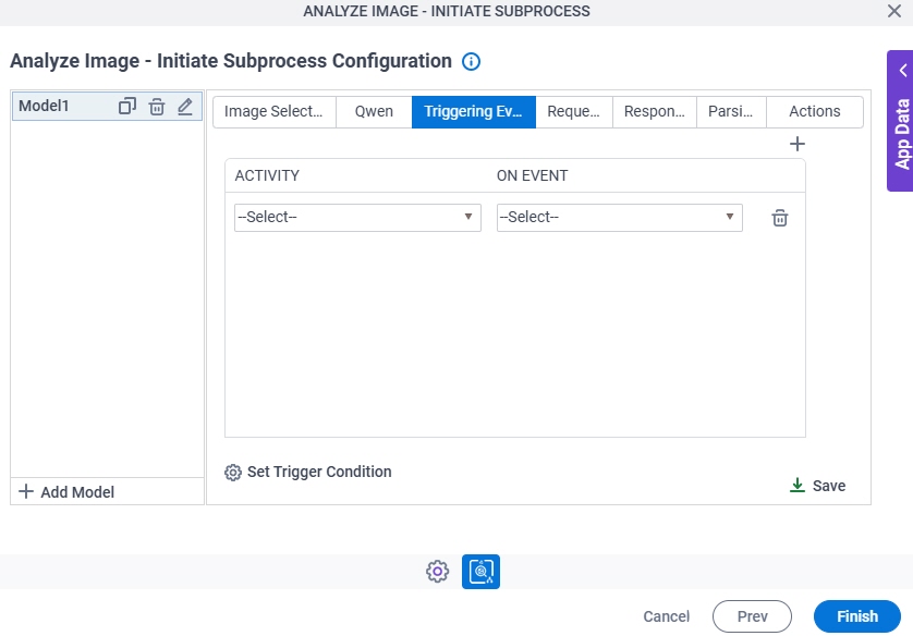 Analyze Image Initiate Subprocess Configuration Triggering Event tab