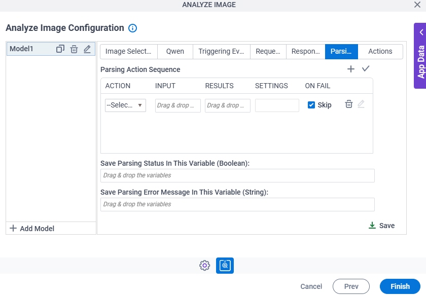 Analyze Image Configuration Parsing tab