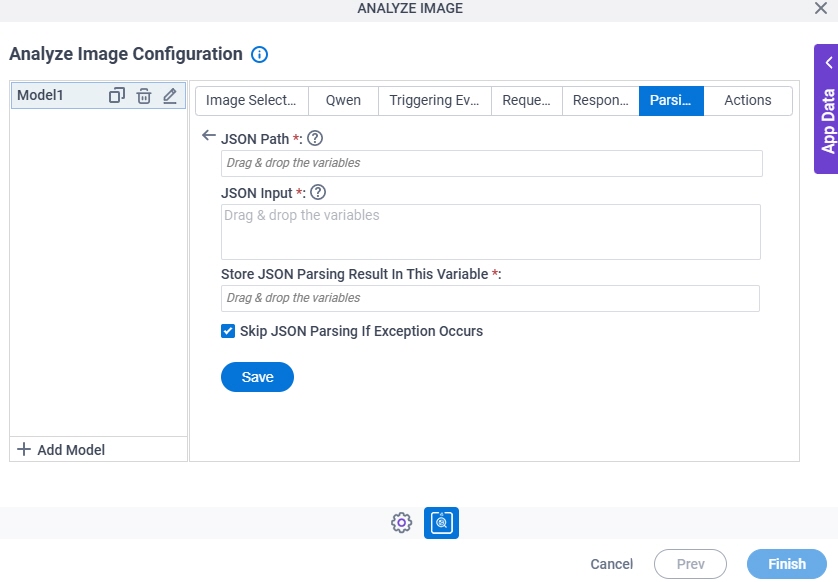 Analyze Image Configuration Parsing JSON Parsing screen