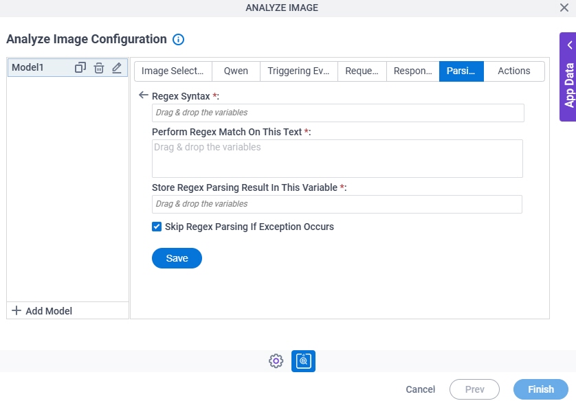 Analyze Image Configuration Parsing Regex Parsing screen