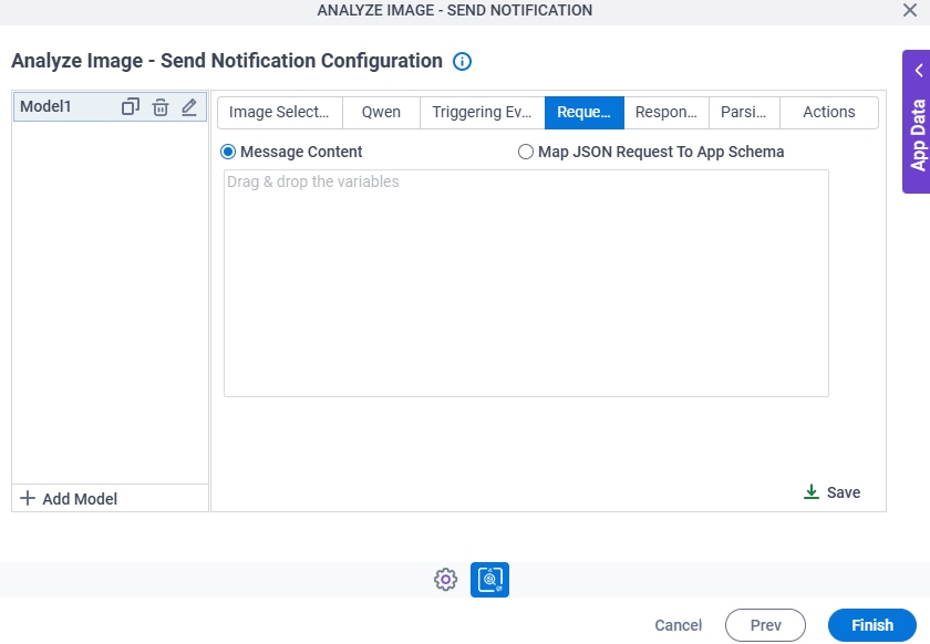 Analyze Image Send Notification Configuration Request tab