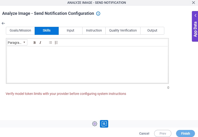 Analyze Image Send NotificationConfiguration System Instruction Skills tab