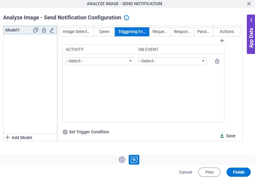 Analyze Image Send Notification Configuration Triggering Event tab