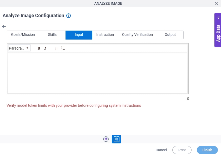 Analyze Image Configuration System Instruction Input tab