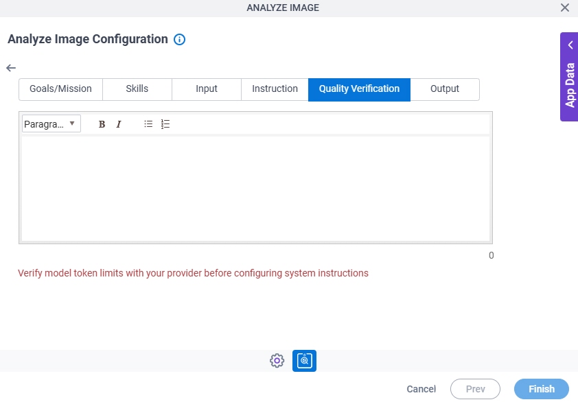 Analyze Image Configuration System Instruction Quality Verification tab