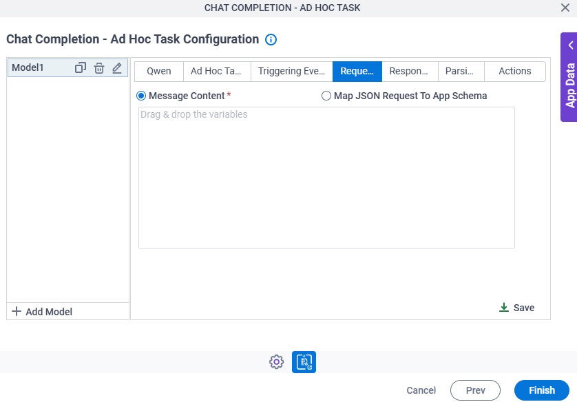 Chat Completion Ad Hoc Task Configuration Request tab