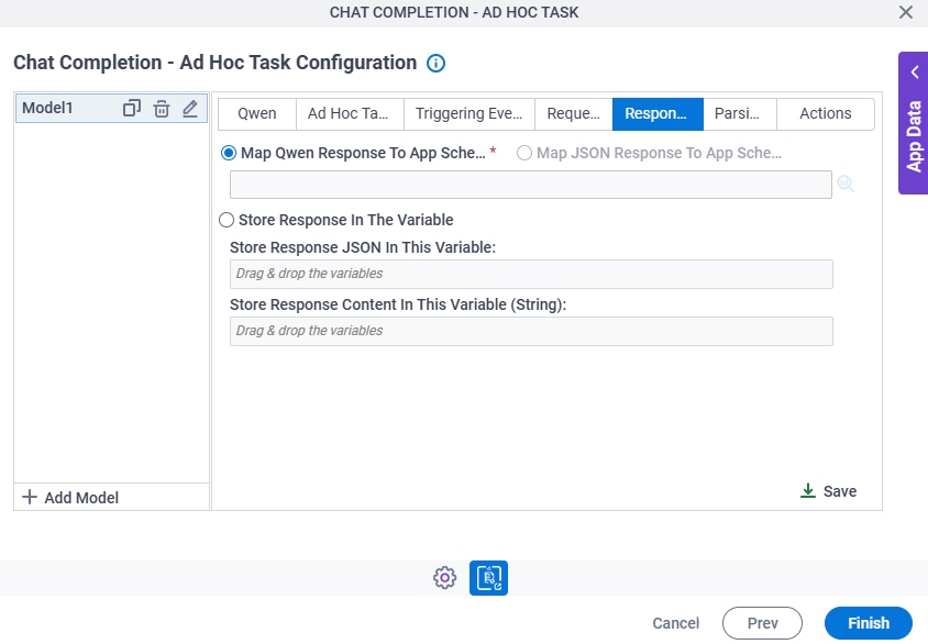 Chat Completion Ad Hoc Task Configuration Response tab