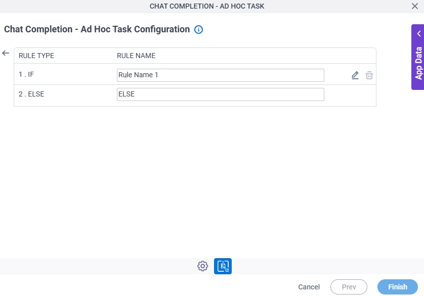 Chat Completion Ad Hoc Task Configuration Actions Set Action Trigger Condition screen