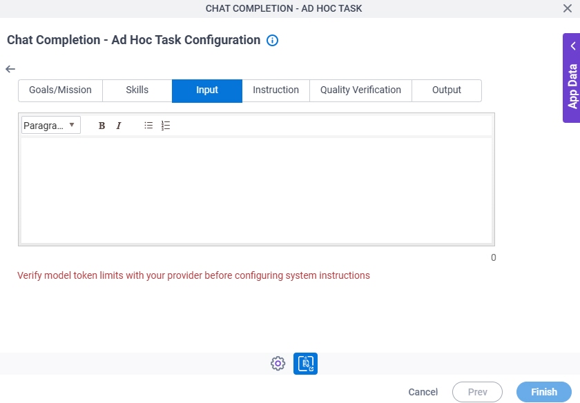 Chat Completion Ad Hoc Task Configuration System Instruction Input tab