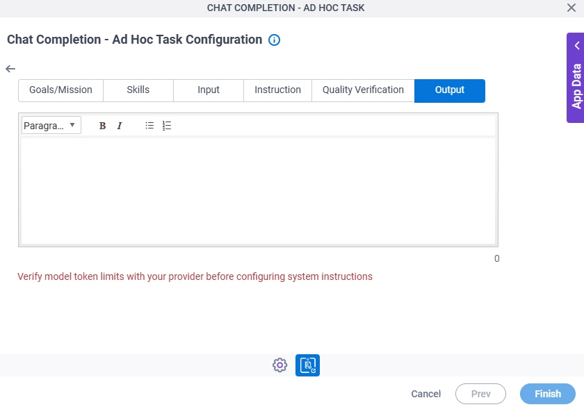 Chat Completion Ad Hoc Task Configuration System Instruction Output tab