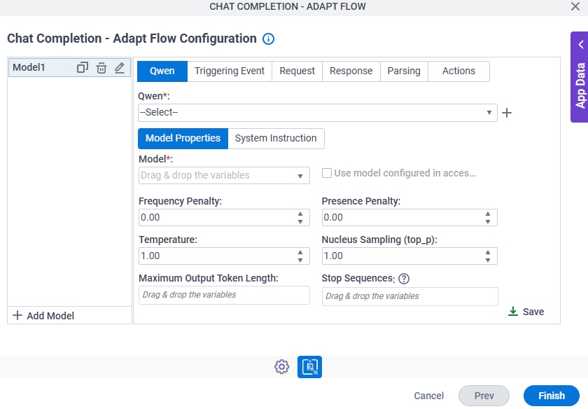 Chat Completion Adapt Flow Configuration Google Gemini Model Properties tab