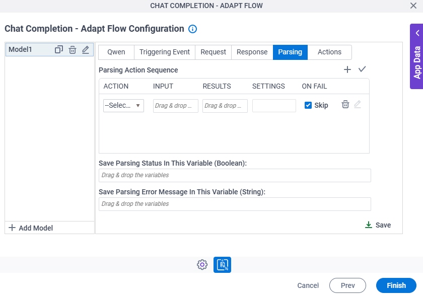 Chat Completion Adapt Flow Configuration Parsing tab