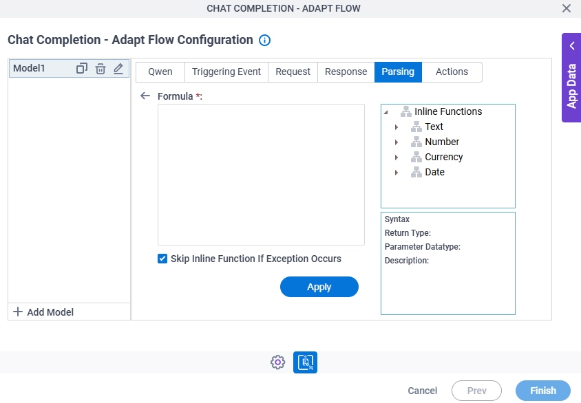 Chat Completion Adapt Flow Configuration Parsing Inline Functions screen
