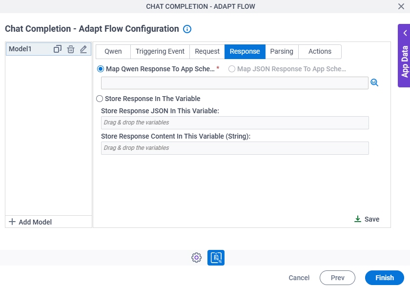 Chat Completion Adapt Flow Configuration Response tab