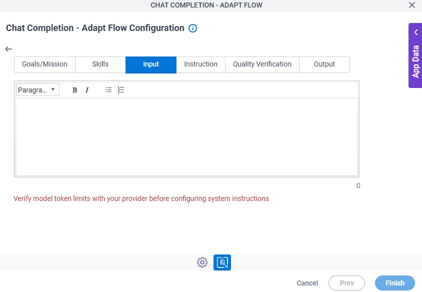 Chat Completion Adapt Flow Configuration System Instruction Input tab