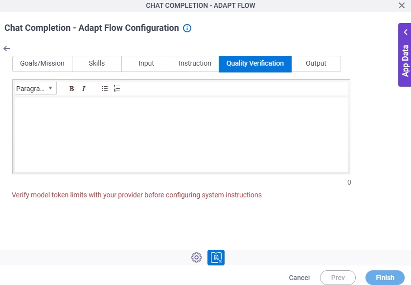 Chat Completion Adapt Flow Configuration System Instruction Quality Verification tab