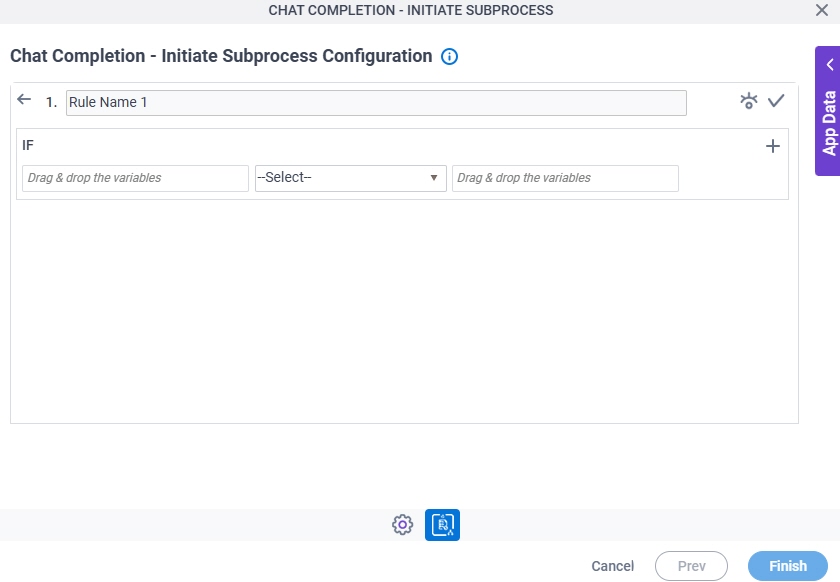 Chat Completion Initiate Subprocess Configuration Actions Condition Builder screen