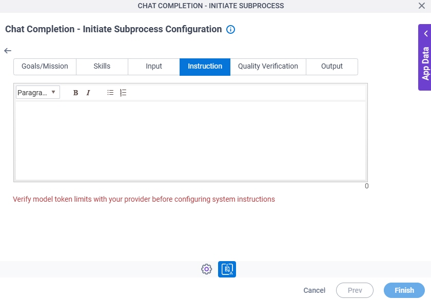 Chat Completion Initiate Subprocess Configuration System Instruction Instruction tab