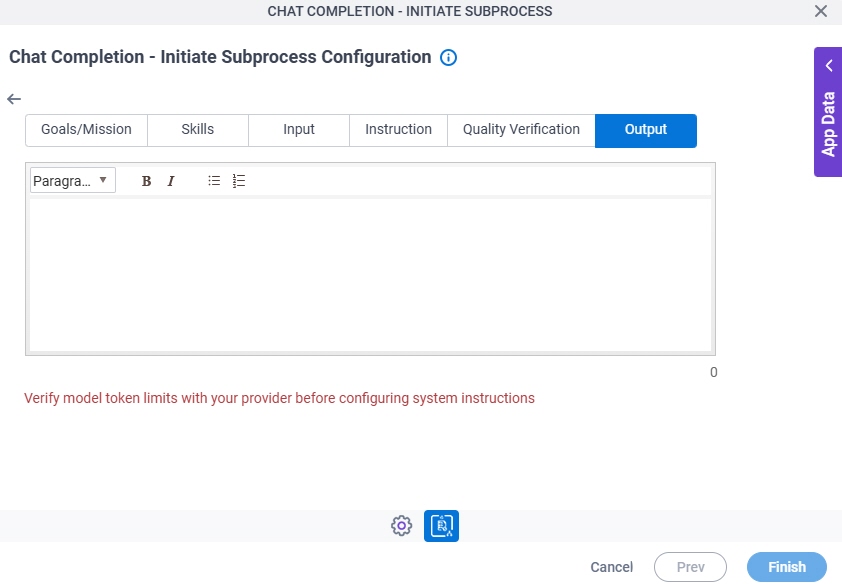 Chat Completion Initiate Subprocess Configuration System Instruction Output tab