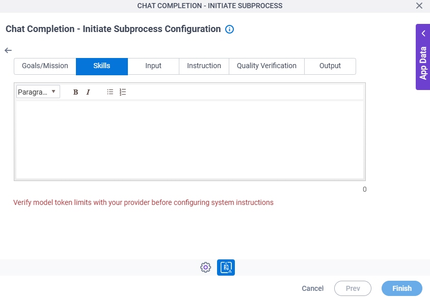 Chat Completion Initiate Subprocess Configuration System Instruction Skills tab