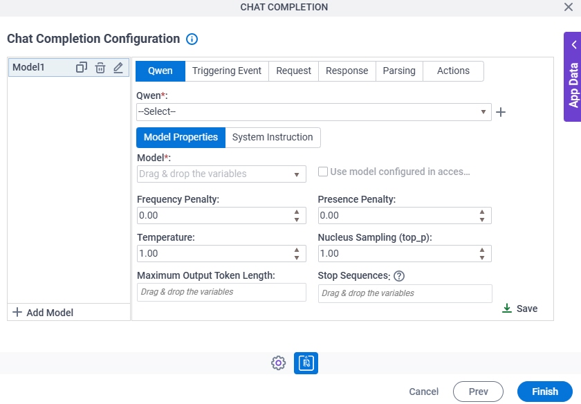 Chat Completion Configuration Claude Model Properties tab