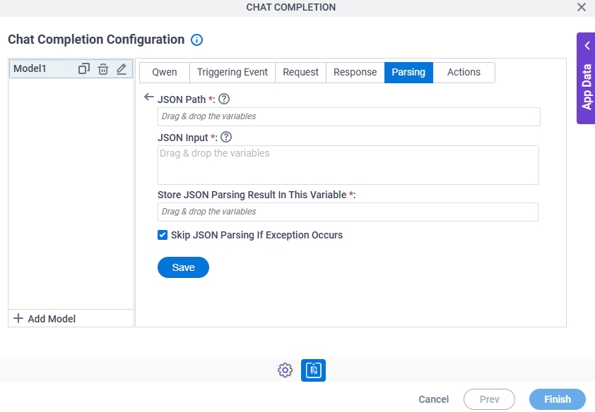 Chat Completion Configuration Parsing JSON Parsing screen