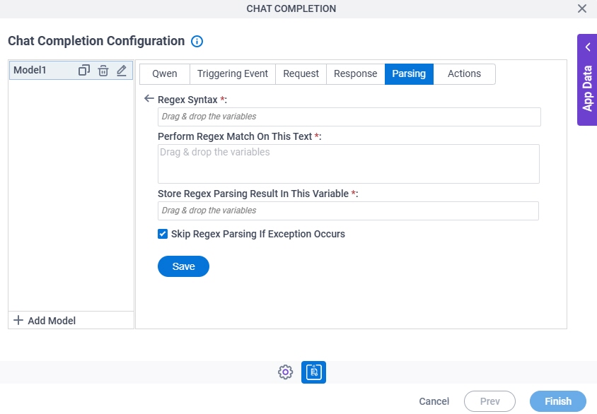 Chat Completion Configuration Parsing Regex Parsing screen