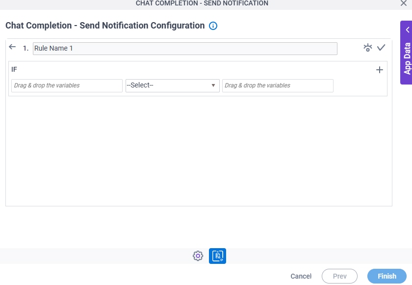 Chat Completion Send Notification Configuration Action Condition Builder screen