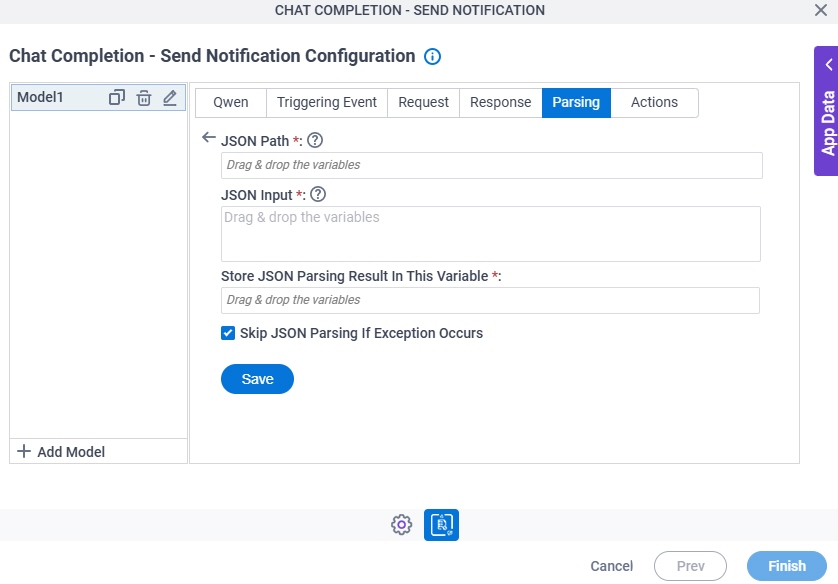 Chat Completion Send Notification Configuration Parsing JSON Parsing screen