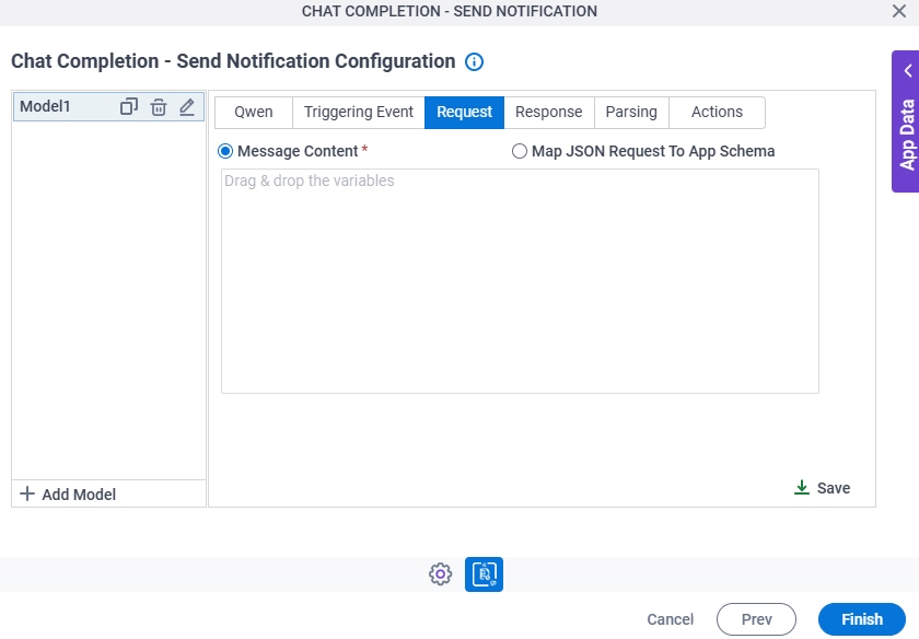 Chat Completion Send Notification Configuration Request tab