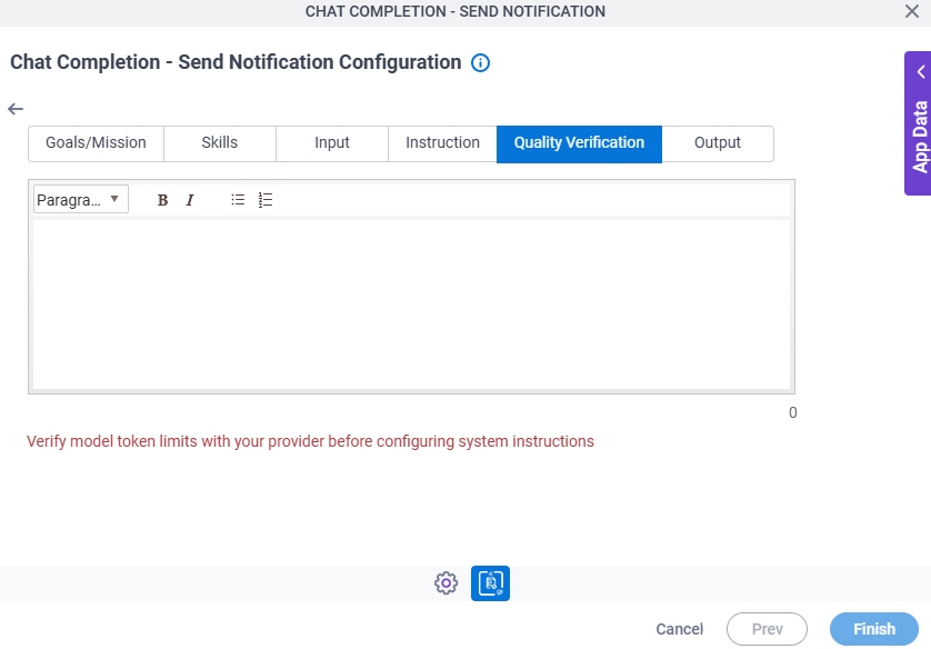 Chat Completion Send Notification Configuration System Instruction Quality Verification tab