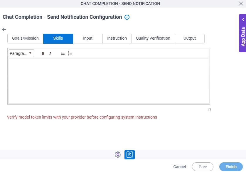 Chat Completion Send NotificationConfiguration System Instruction Skills tab