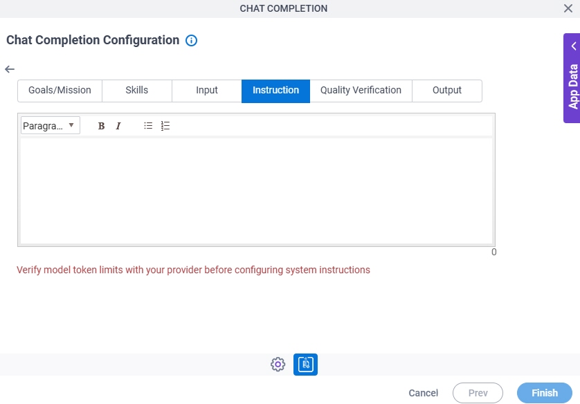 Chat Completion Configuration System Instruction Instruction tab