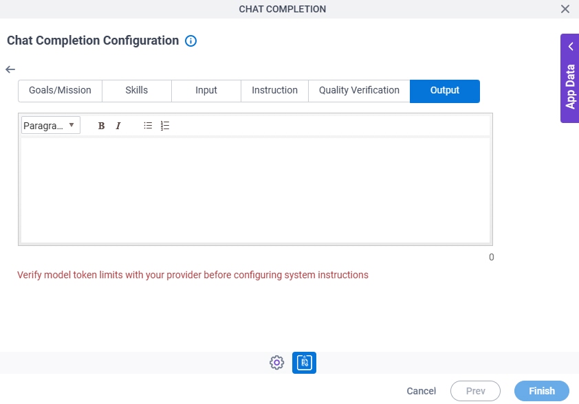 Chat Completion Configuration System Instruction Output tab