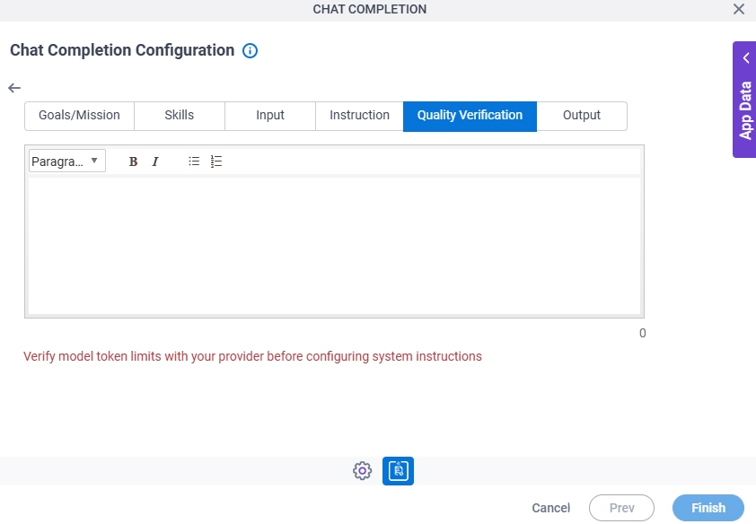 Chat Completion Configuration System Instruction Quality Verification tab