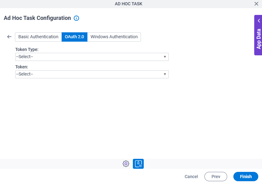 Ad Hoc Task Configuration REST Service Authentication OAuth 2.0 tab