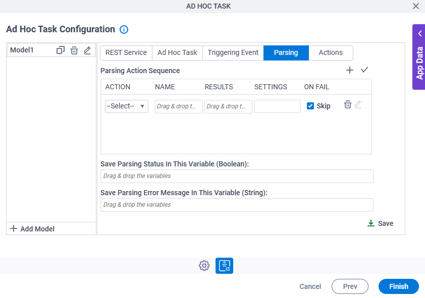 Ad Hoc Task Configuration Parsing tab